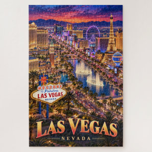 Las Vegas Nevada Neon-Skyline Reiseplakat Puzzle