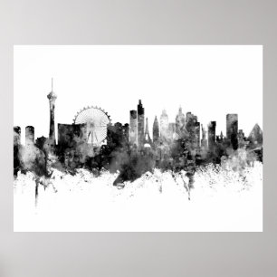 Las Vegas Nevada Skyline Schwarz-weiß Poster