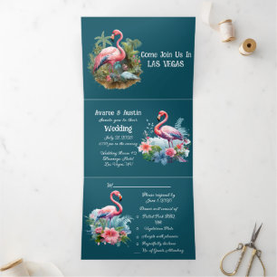 Las Vegas Pink Flamingos Dreifach Gefaltete Einladung