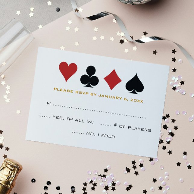 Las Vegas Poker Card Anzug Gold White Wedding RSVP Karte (Von Creator hochgeladen)