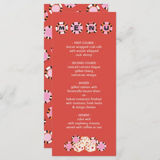 Las Vegas Poker Chip Dice Wedding Buffet Menü Menükarte (Vorne/Hinten)