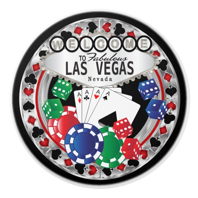 Las Vegas Poker Design - Silver Keramikknauf (Vorderseite)