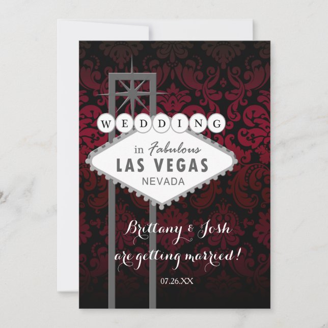 Las Vegas Red Black Damask Einladung (Vorderseite)