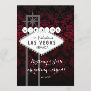 Las Vegas rote schwarze Damast-Hochzeitseinladung Einladung