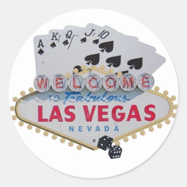 Las Vegas Royal Flush mit Würfelaufkleber Runder Aufkleber (Vorderseite)