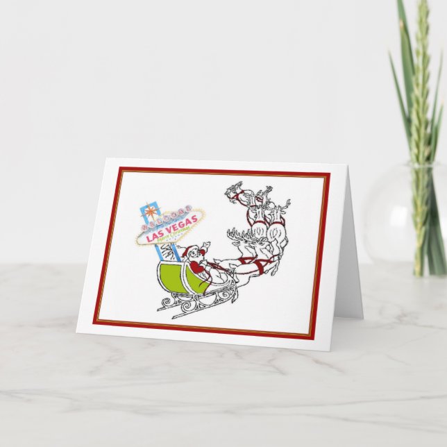 Las Vegas Santa mit Schildkarte Feiertagskarte (Vorderseite)
