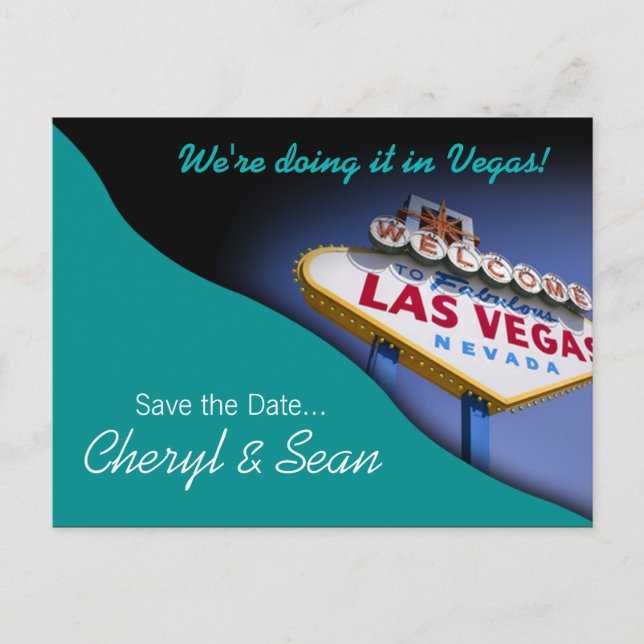 Las Vegas Save the Date (aqua) Ankündigungspostkarte (Vorderseite)