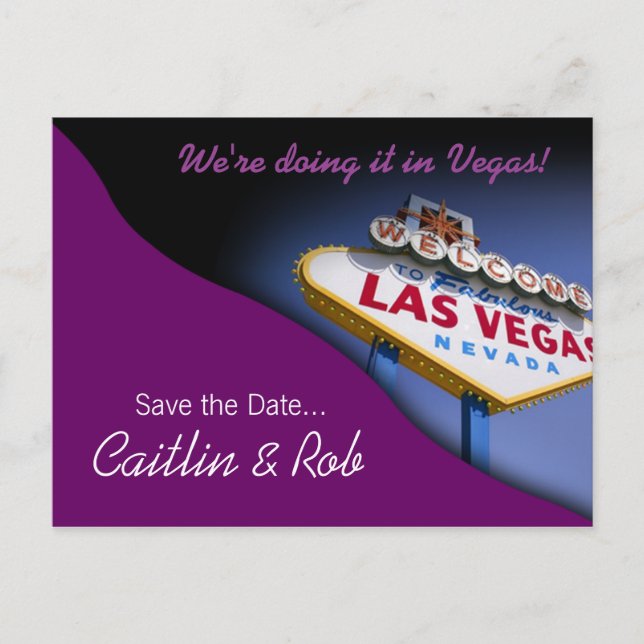 Las Vegas Save the Date (lila) Ankündigungspostkarte (Vorderseite)