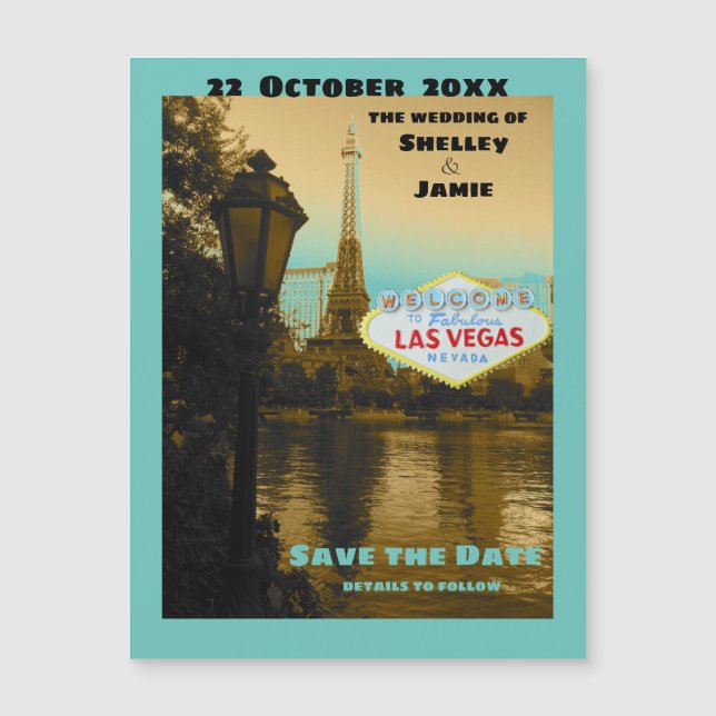 Las Vegas Save the Date türkis Magnet (Vorderseite)