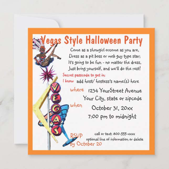 Las Vegas Showgirl Halloween-Party Einladung (Vorderseite)