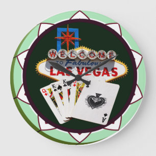 Las Vegas Sign And Two Kings Poker Chip Große Wanduhr