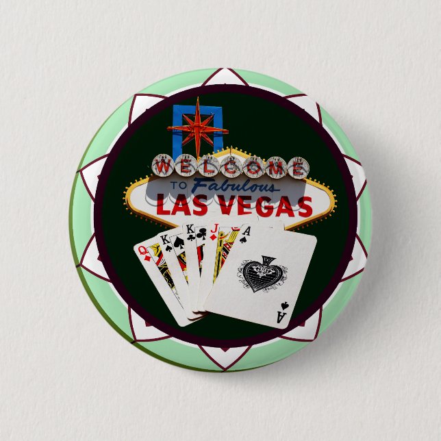 Las Vegas Sign & Cards Poker Chip Button (Vorderseite)