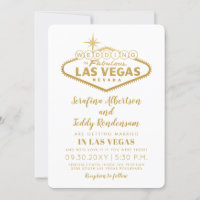 Las Vegas Sign in Gold White Wedding Einladung