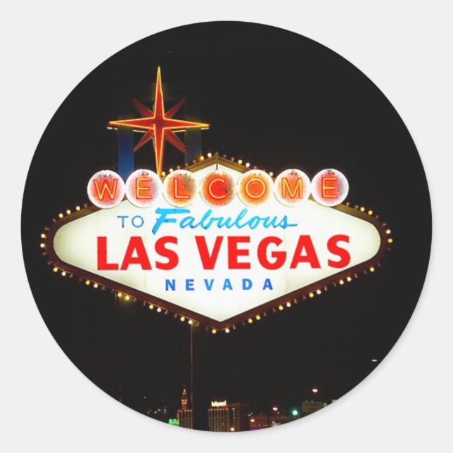 Las Vegas Sign up am Night Foto Runder Aufkleber (Vorderseite)