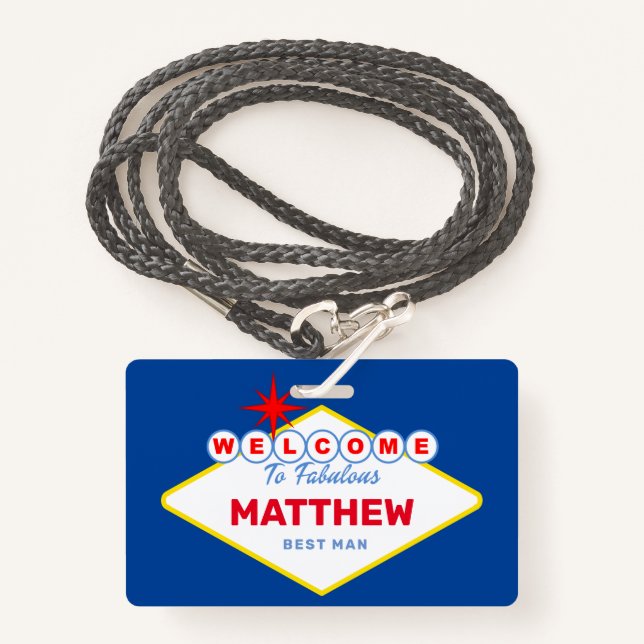 Las Vegas Sign VIP Pass Bachelor Party Einladung Ausweis (Vorderseite mit Schlüsselband)