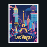Las Vegas - Sin City After Dark Vintage Reisen Postkarte<br><div class="desc">Mit diesem atemberaubenden Vintage-Reiseplakat-Design lassen Sie sich von den pulsierenden Lichtern und der Begeisterung des Las Vegas verzaubern. Mit einem stilvollen Ausblick auf die berühmten Sehenswürdigkeiten und Kasinos der Stadt wird diese Nachtszene mit leuchtenden Farben zum Leben erweckt, die die belebte Energie der Stadt unterstreichen. Mit diesem Vintagen Design, das...</div>