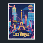 Las Vegas - Sin City After Dark Vintage Reisen Postkarte<br><div class="desc">Mit diesem atemberaubenden Vintage-Reiseplakat-Design lassen Sie sich von den pulsierenden Lichtern und der Begeisterung des Las Vegas verzaubern. Mit einem stilvollen Ausblick auf die berühmten Sehenswürdigkeiten und Kasinos der Stadt wird diese Nachtszene mit leuchtenden Farben zum Leben erweckt, die die belebte Energie der Stadt unterstreichen. Mit diesem Vintagen Design, das...</div>