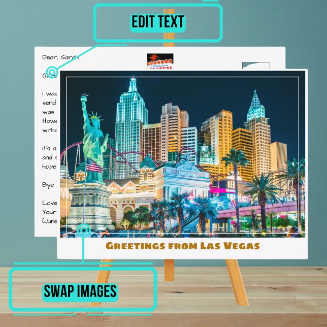 Las Vegas Skyline beleuchtet nachts, Postkarte (Please enjoy our postcard)