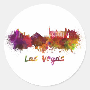 Las Vegas skyline im Watercolor Runder Aufkleber
