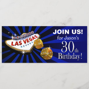 Las Vegas Starburst 30. Geburtstag blau gold schwa Einladung
