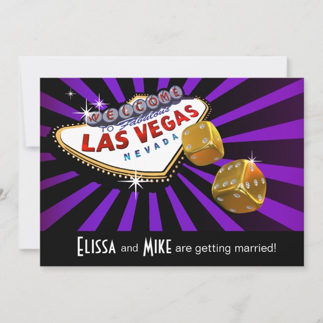 Las Vegas Sternexplosion Hochzeit lila Schwarzgold Einladung (Vorderseite)