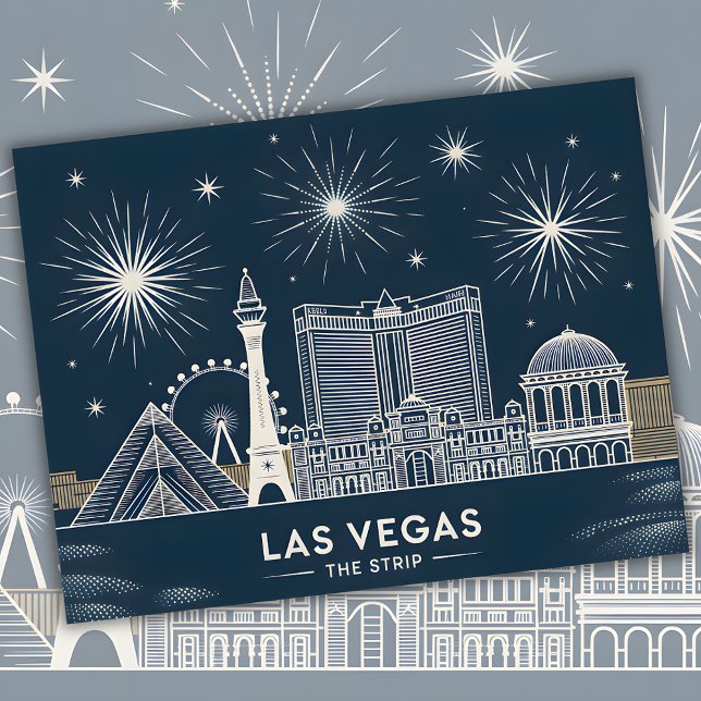 Las Vegas Strip Nevada Skyline Line Art Cityscape Postkarte (Las Vegas Strip Nevada Skyline Line Art Cityscape Postcard)