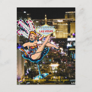 Las Vegas Strip, Showgirl und Welcome Sign Postkarte