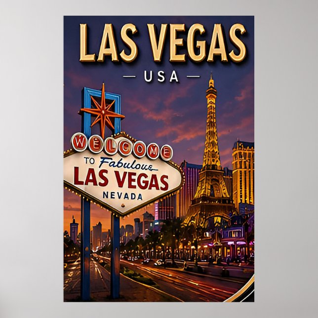 Las Vegas Strip und Neonlichter Poster (Vorne)