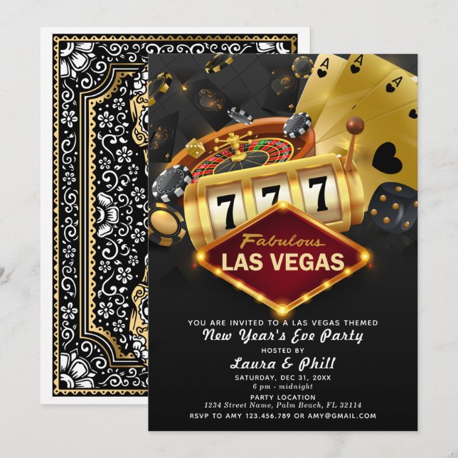 Las Vegas thematisierte Silvesterabend-Party Einladung (Vorne/Hinten)