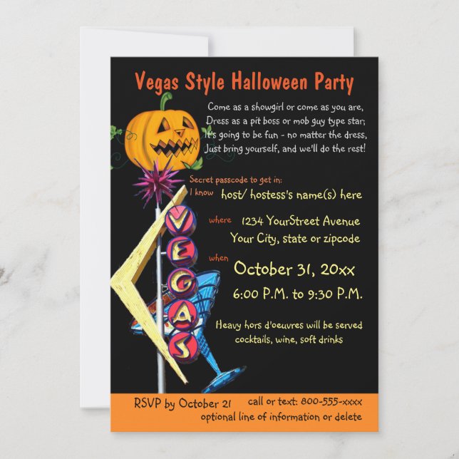 Las Vegas Theme Halloween-Party Einladung (Vorderseite)
