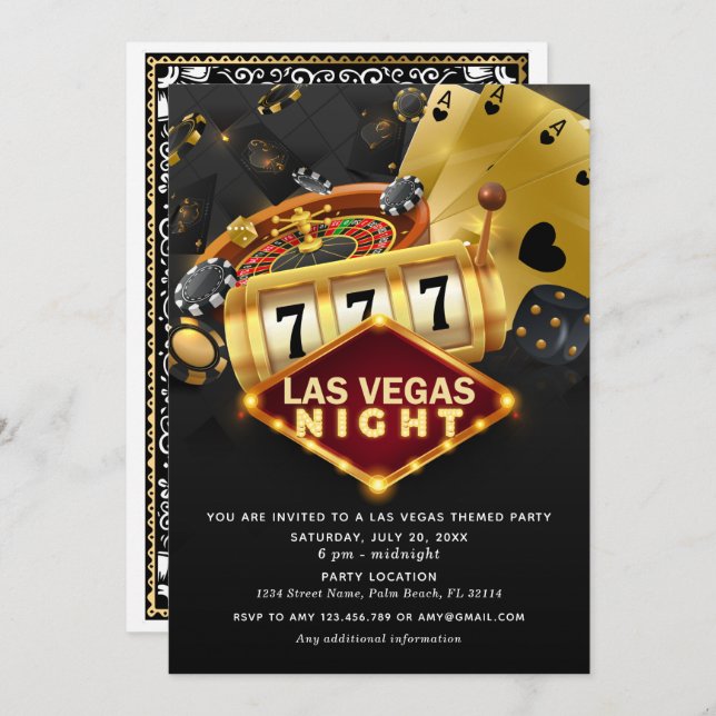 Las Vegas Themed Party Black Gold Einladung (Vorne/Hinten)