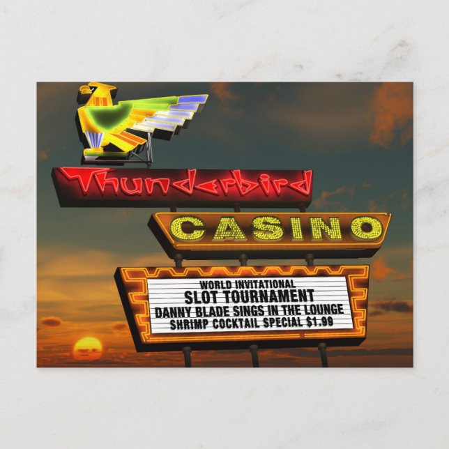 Las Vegas Thunderbird Retro Neon Signon Postkarte (Vorderseite)