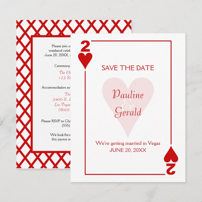 Las Vegas Two of Hearts Wedding Save The Date (Vorne/Hinten)
