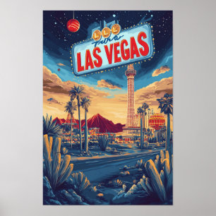 Las Vegas USA Art Vintag Illustration Travel Poster