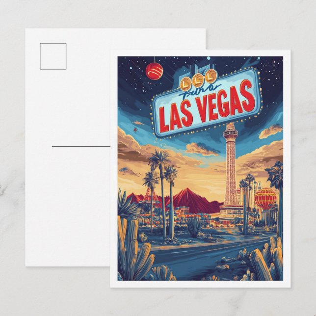 Las Vegas USA Art Vintag Illustration Travel Postkarte (Vorne/Hinten)