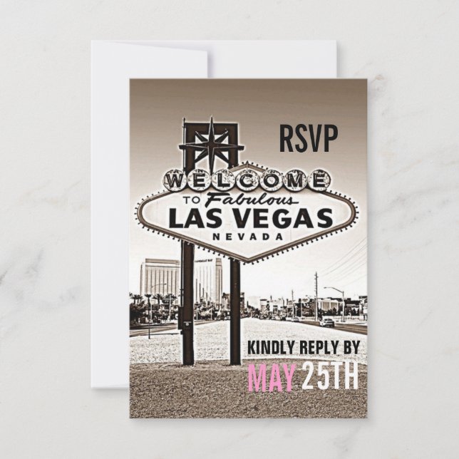 Las Vegas Vintag Sepia Modern Wedding RSVP Karte (Vorderseite)