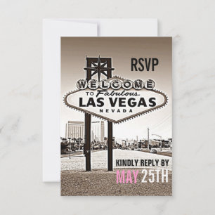 Las Vegas Vintag Sepia Modern Wedding RSVP Karte