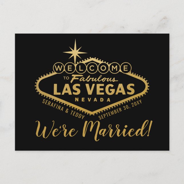 Las Vegas Wedding Announcement Postcard - Gold Ankündigungspostkarte (Vorderseite)