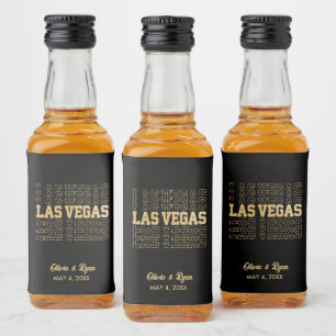 Las Vegas Wedding Black & Gold Mini Alkoholflaschenetikett