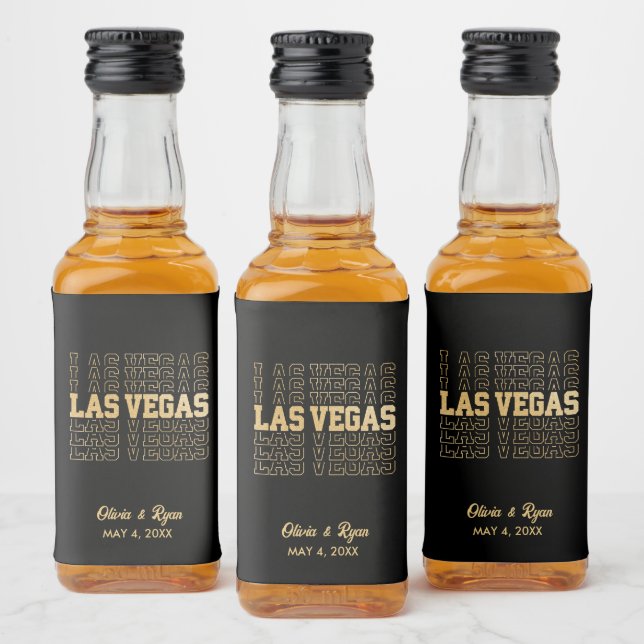 Las Vegas Wedding Black & Gold Mini Alkoholflaschenetikett (Flaschen)