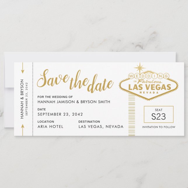 Las Vegas Wedding Boarding Pass Save the Date Kart Ankündigung (Vorderseite)