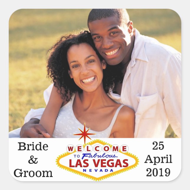 Las Vegas Wedding Custom Foto Umschlag Aufklebers Quadratischer Aufkleber (Vorderseite)