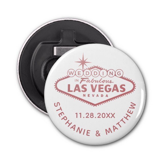 Las Vegas Wedding Date Gefallen Magnetic Pink Flaschenöffner (Vorderseite)