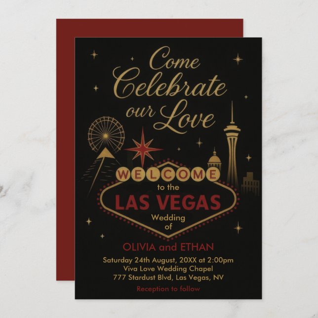 Las Vegas Wedding Einladung (Vorne/Hinten)