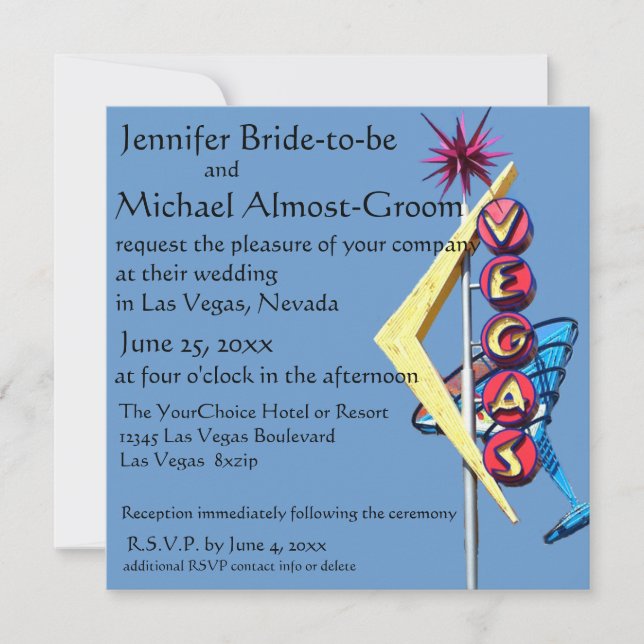 Las Vegas Wedding Einladung Vintages Neon Sign (Vorderseite)