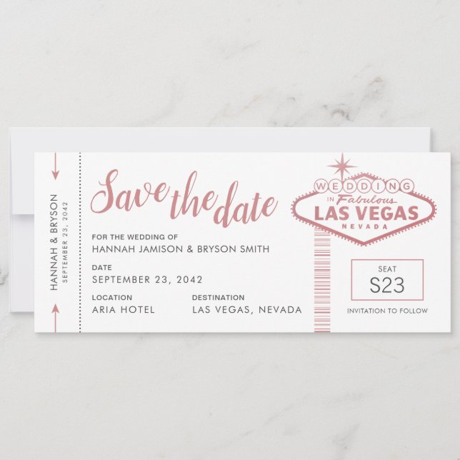 Las Vegas Wedding Flugzeug Ticket Save the Date Ka Ankündigung (Vorderseite)