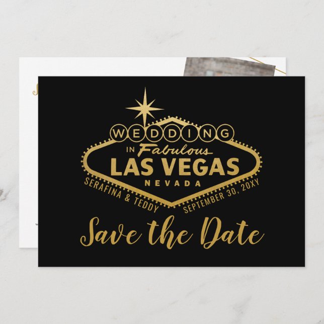 Las Vegas Wedding Foto Save the Date Black Gold (Vorne/Hinten)