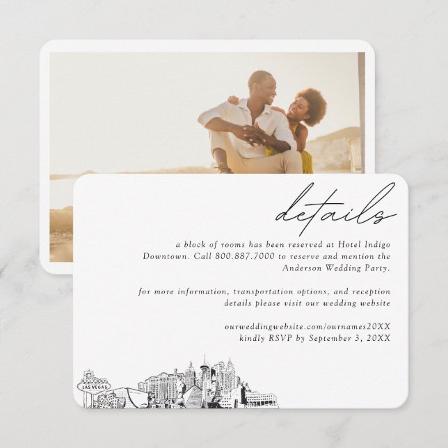 Las Vegas Wedding Hotel Zimmerblockdetails Begleitkarte (Vorne/Hinten)