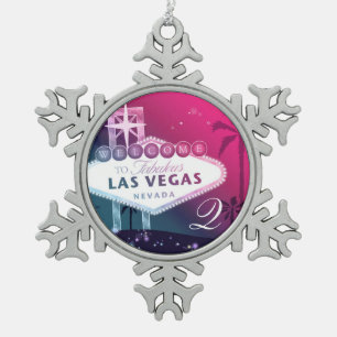 Las Vegas Wedding Monogram Keepake Schneeflocken Zinn-Ornament