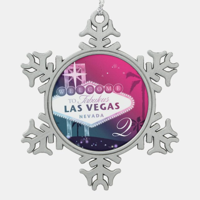 Las Vegas Wedding Monogram Keepake Schneeflocken Zinn-Ornament (Vorderseite)